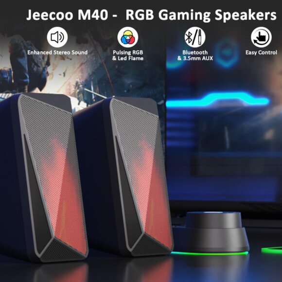 "JEECOO M40" Bluetooth Gaming Computer Speakers w/ 3.5mm AUX for Laptops&Tablets - Picture 15 of 16